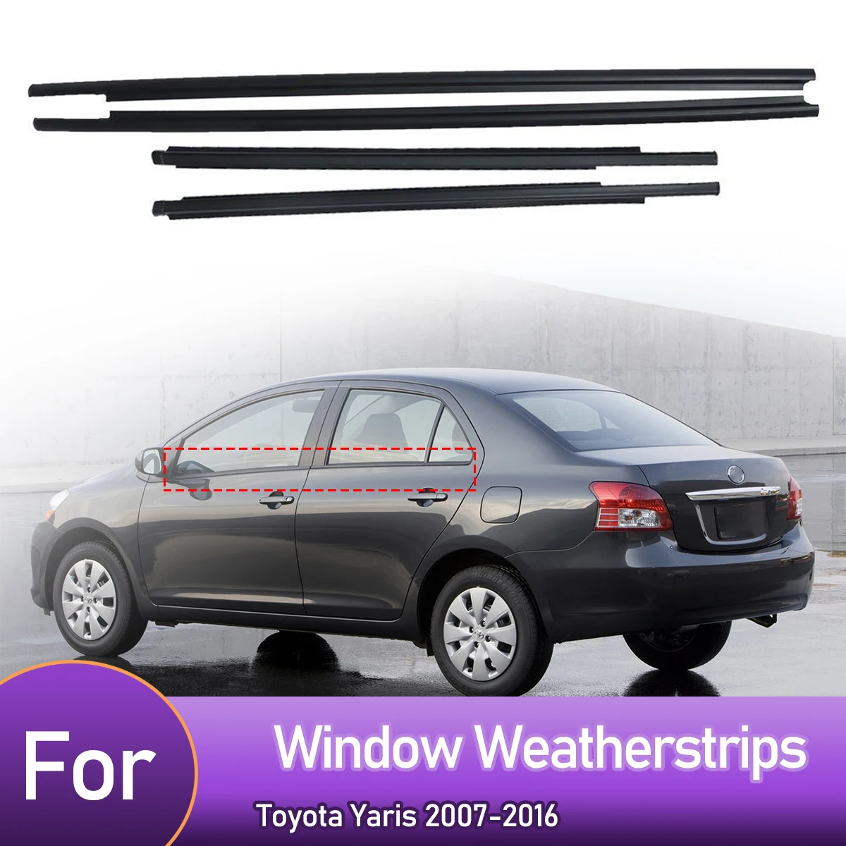 

4PCS Car Outer Door Windows Rubber Weatherstrip For Toyota Yaris 2007-2016 Waterproof Pressure Sealing Strip Car Accessories