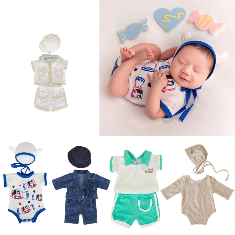 

Newborn Photography Props Clothes Suit Set Baby Romper Pants Shorts Hat