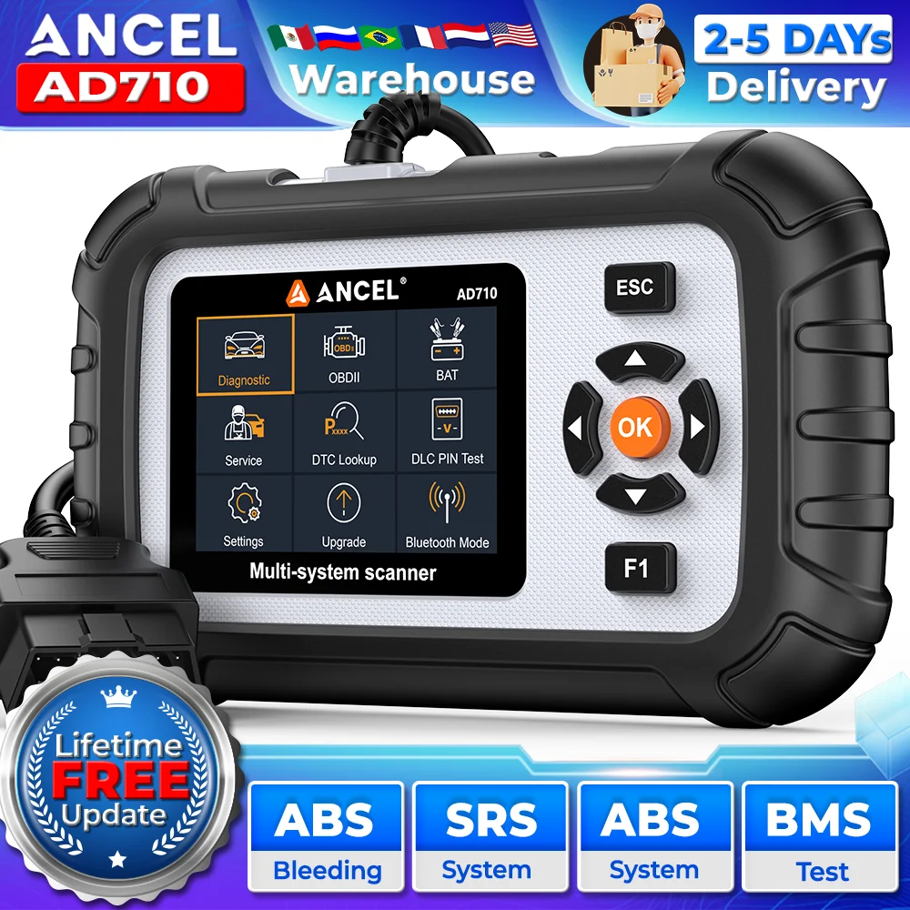 

ANCEL AD710 ABS SRS OBD2 Диагностический инструмент ABS Bleeding EPB Сброс аккумулятора Тестер полных функций OBD2 Считыватель кодов PK NT630