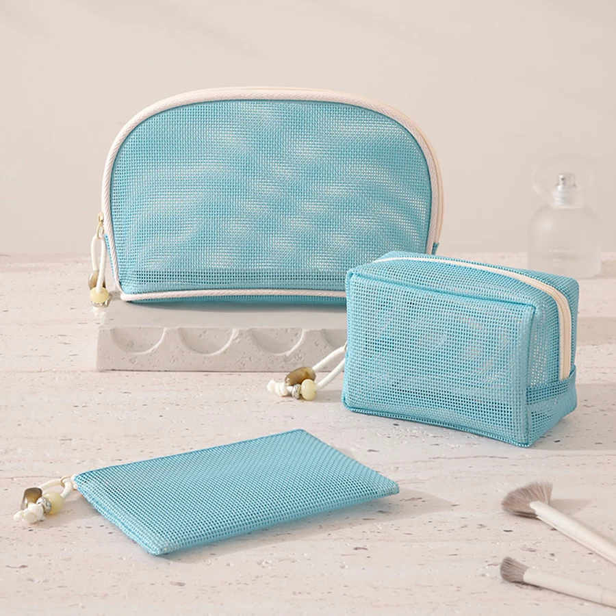 Mini Mesh Makeup Bag for Women Portable Breathable Cosmetic Organizer Bag Travel Makeup Pouch with Solid Design Toiletry Pouch