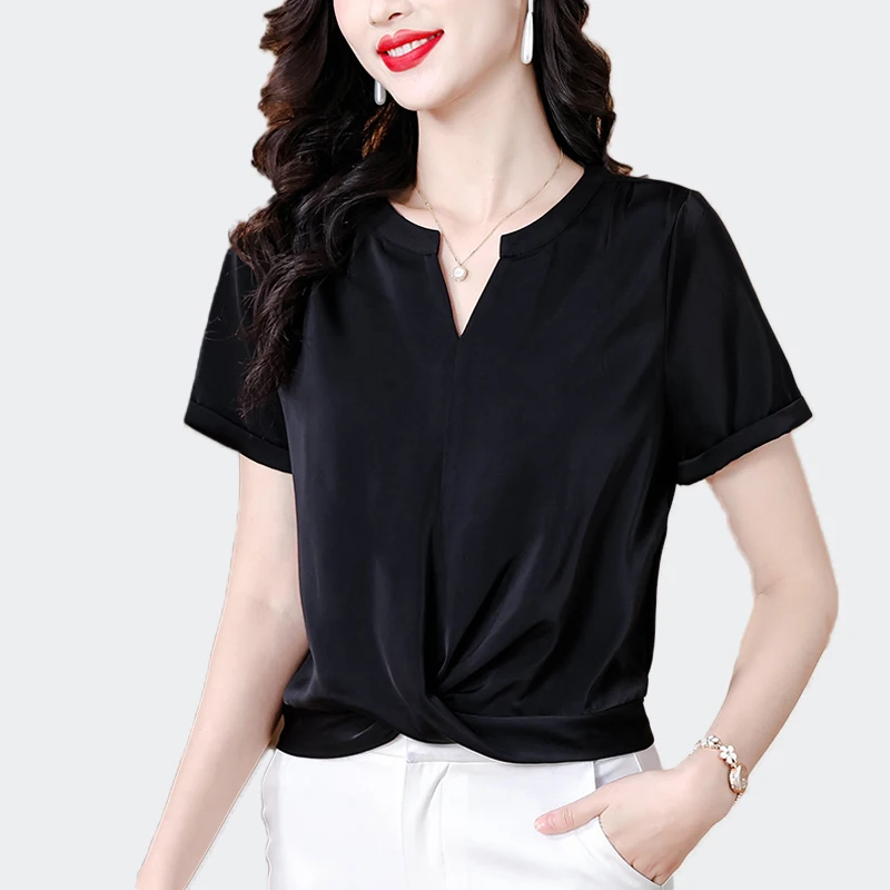 

Лето 2025 г., однотонная атласная футболка, женские мягкие футболки с v-образным вырезом, женские базовые модные классические женские укороченные топы M-3XL