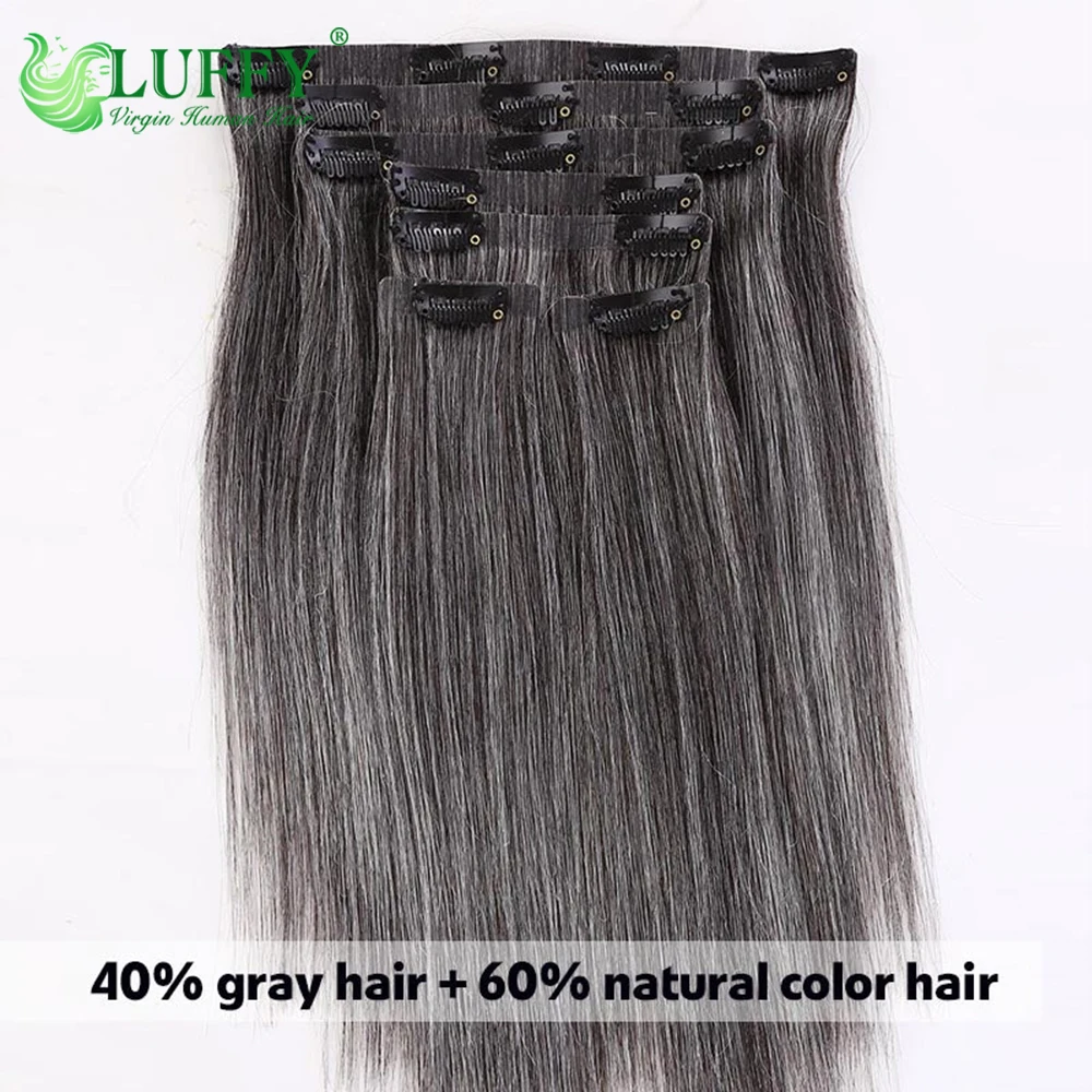 Salt Pepper Seamless PU Clip In Hair Extensions Straight Human Hair Skin Weft Grey Hair Color Clip Ins Human Hair For Women