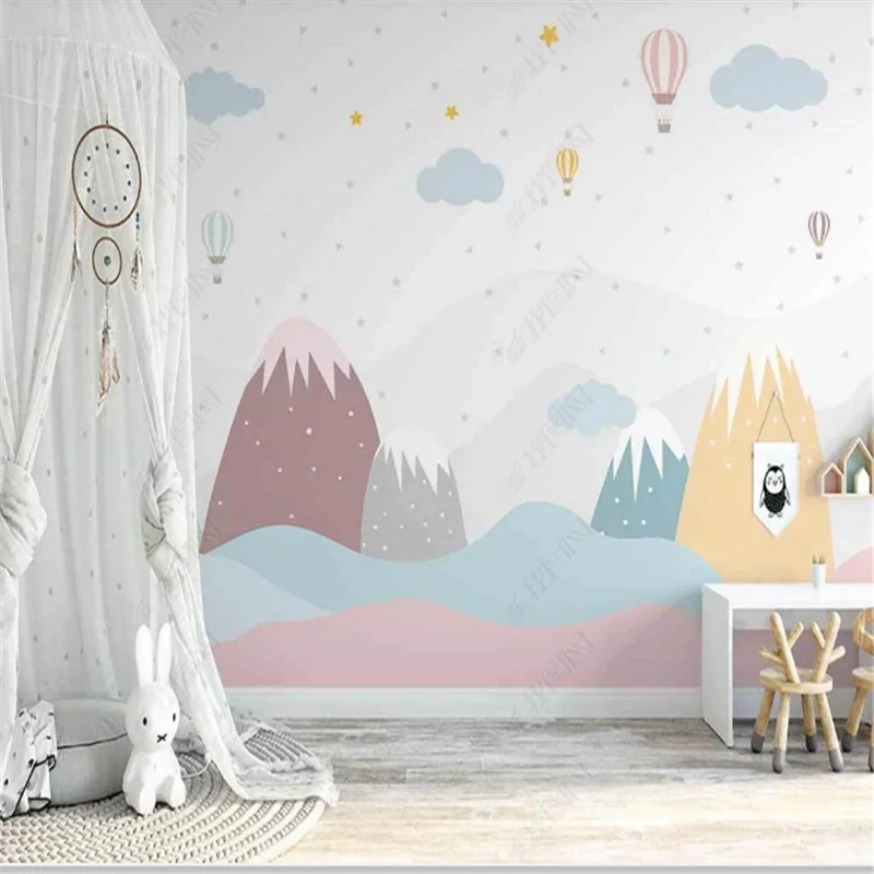 

Nordic Fresh Valley Wallpaper for Kids Room Small Animal Hot Air Balloon Children's Room Background Mural Wall Paper Home Decor