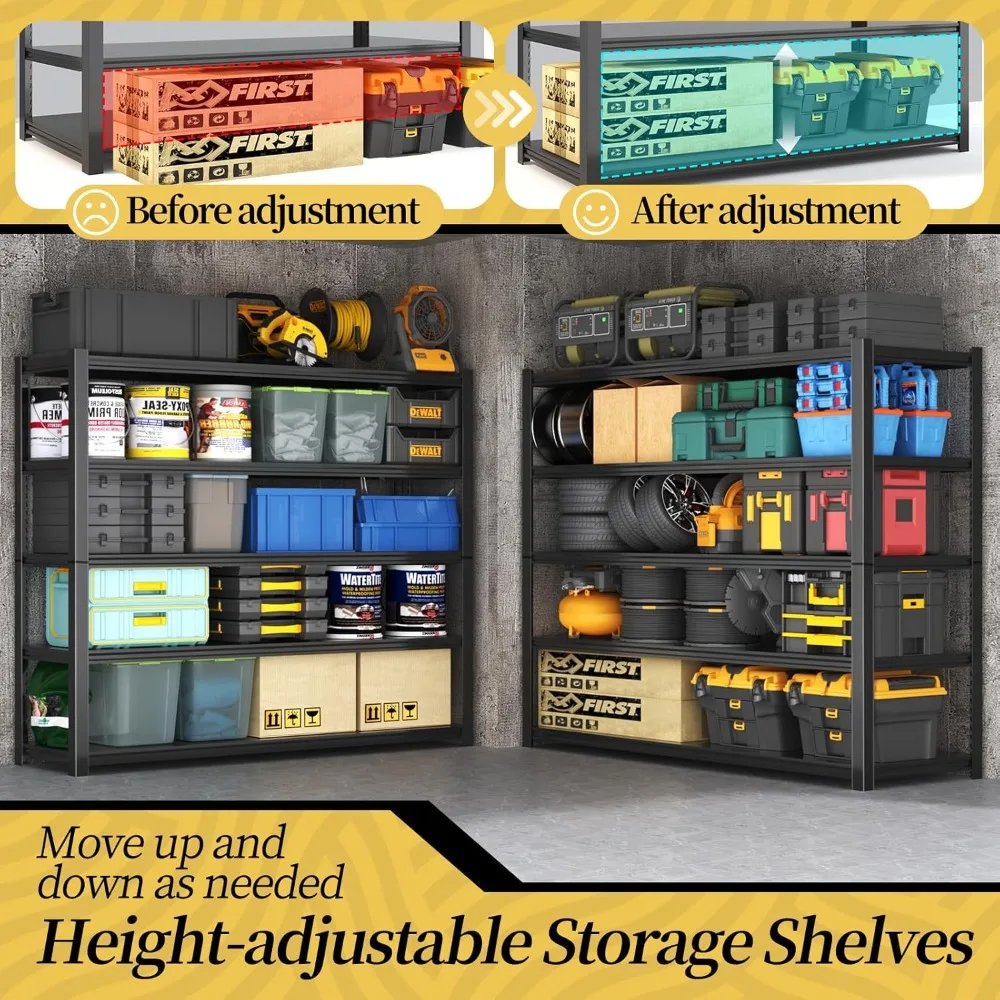 رفوف جراج شديدة التحمل مقاس 48 بوصة، أرفف تخزين 3000 رطل، رف تخزين قابل للتعديل من 5 طبقات، أرفف معدنية للمرآب/المستودع