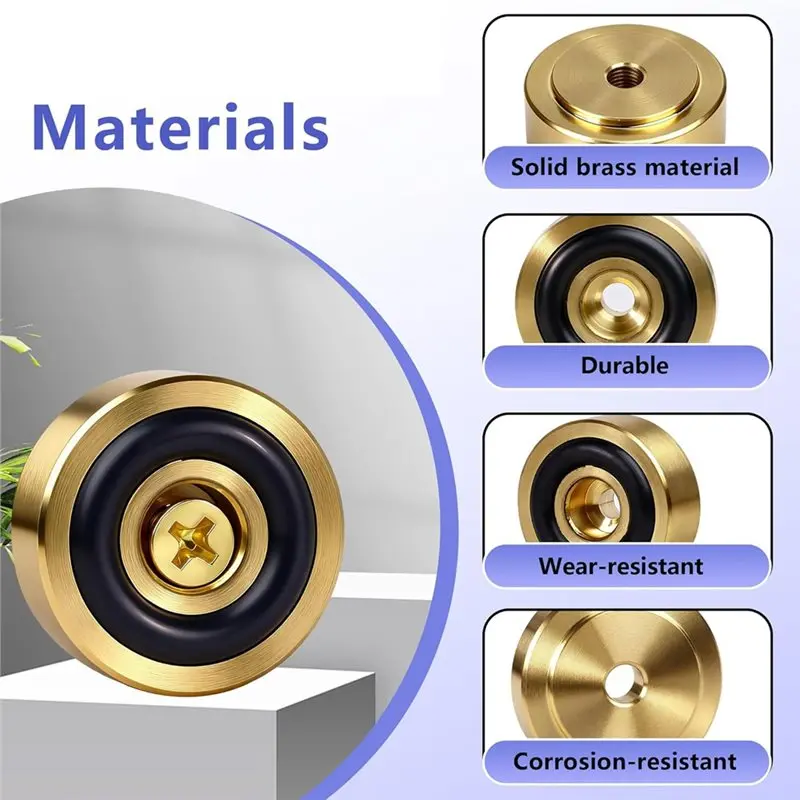 AS60-Non-Slip Rubber Feet For Cutting Boards 12 Pcs Pad 1 Inch X 0.4 Inch Brass Feet Legs With Screws