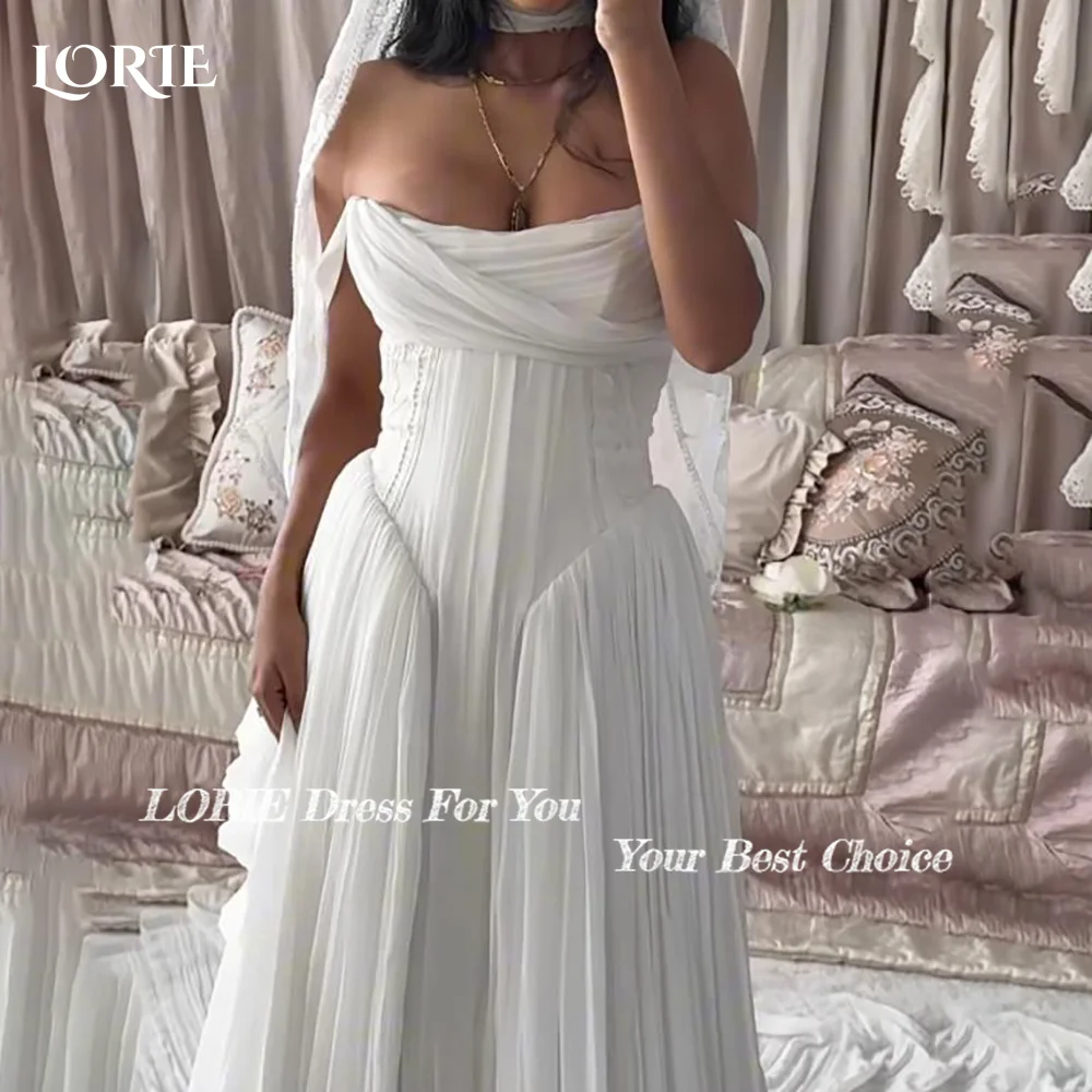 LORIE Vintage Crepe Wedding Dresses Off Shoulder A-line Bridal Gown Elegant Ball Satin Pleats Princess Bride Dress Customized