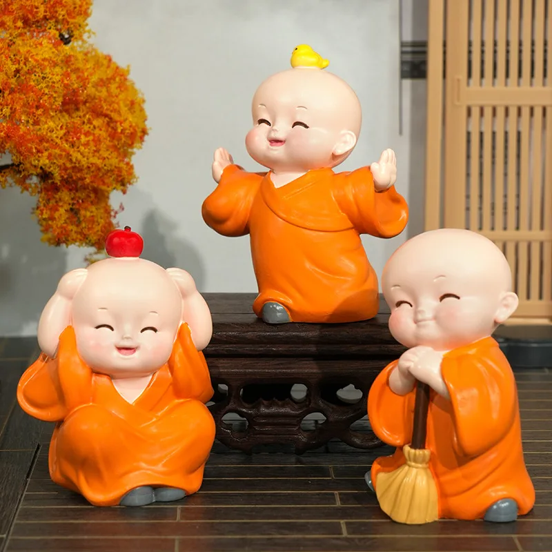 Set of 4 Monks Figurine, 2.8 Inch Wise Resin Buddha Decorative Ornament Temple Life Zen Figure Car Dashboard Centerpiece