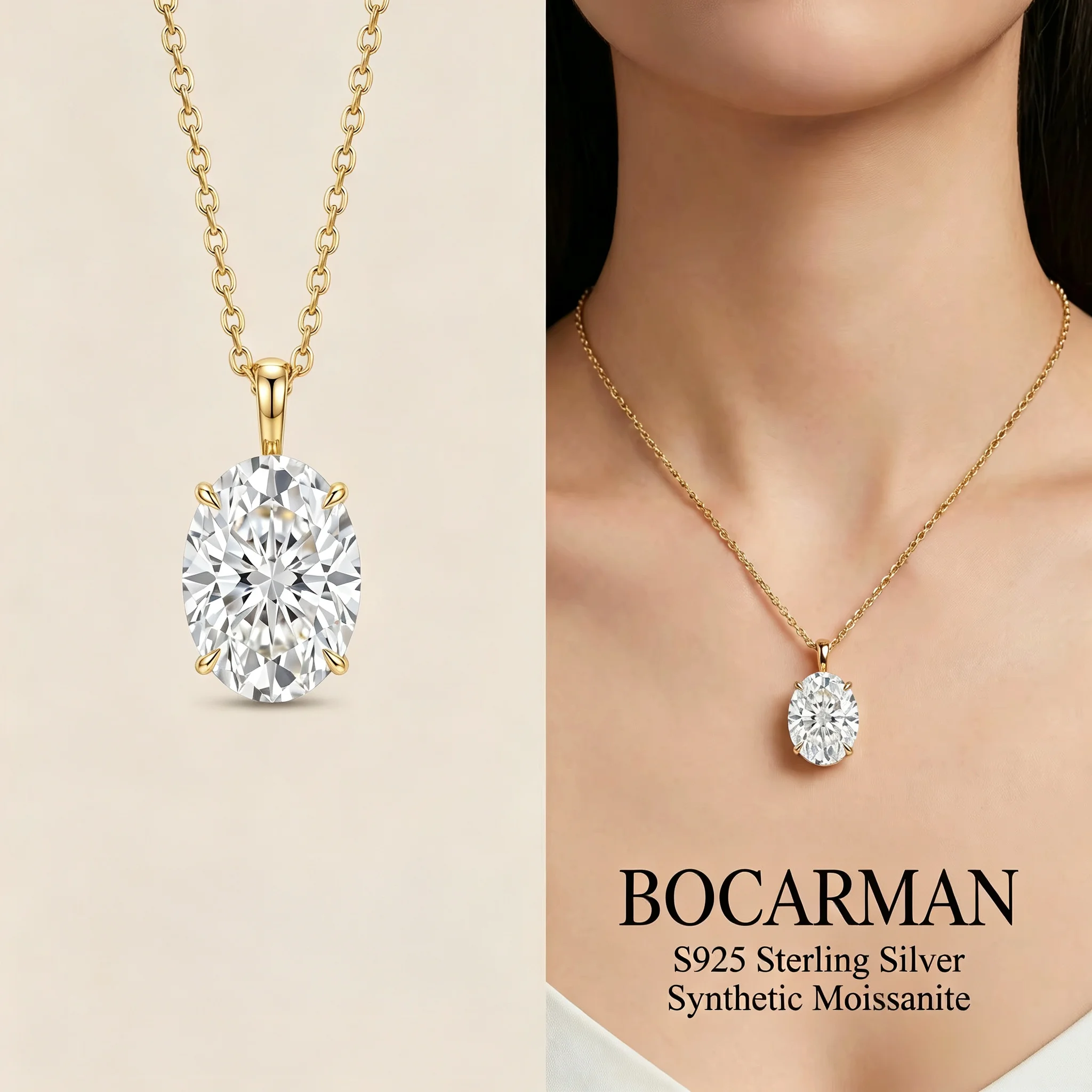 Bocarman D Color Oval Cut Moissanite Pendant Necklace S925 Sterling Silver GRA Certified VVS1 Brilliant Graceful Timeless