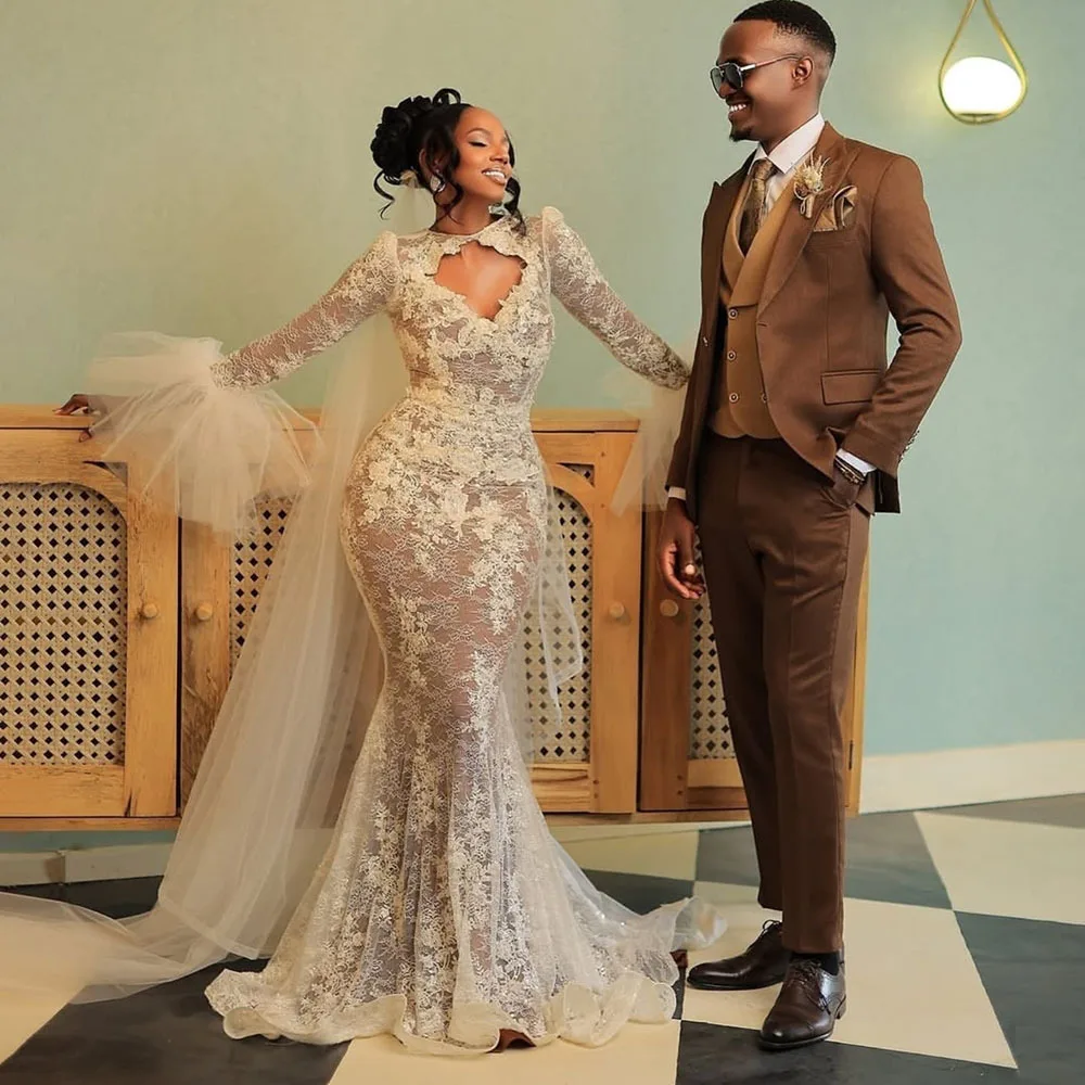 

Mermaid Lace Wedding Dresses Long Sleeves Civil Country Bridal Gowns Princess Vestidos Novias Boda Customized