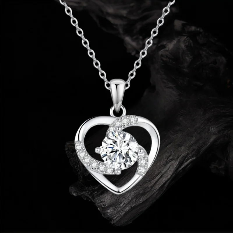 

1CT S925 Серебряный кулон с муассанитом, ожерелье с вечным сердцем для женщин, универсальная высококачественная устойчивая к выцветанию цепочка на ключицу, подарок