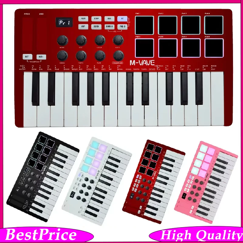 

M-VAVE SMK 25 MIDI Keyboard Controller With 8 RGB Drum Pads Control Console With Software Included Chord Performance Controller