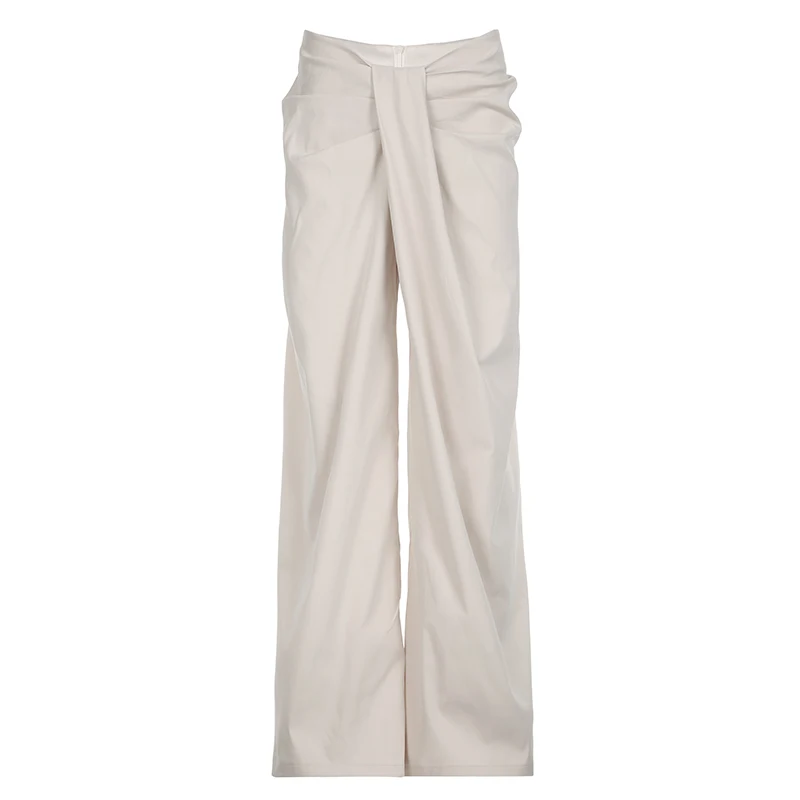 BIIKPIIK-Pantalon décontracté taille irrégulière pour femme, froncé blanc concis, coupe droite, fjFashion, vêtements élégants tout assortis