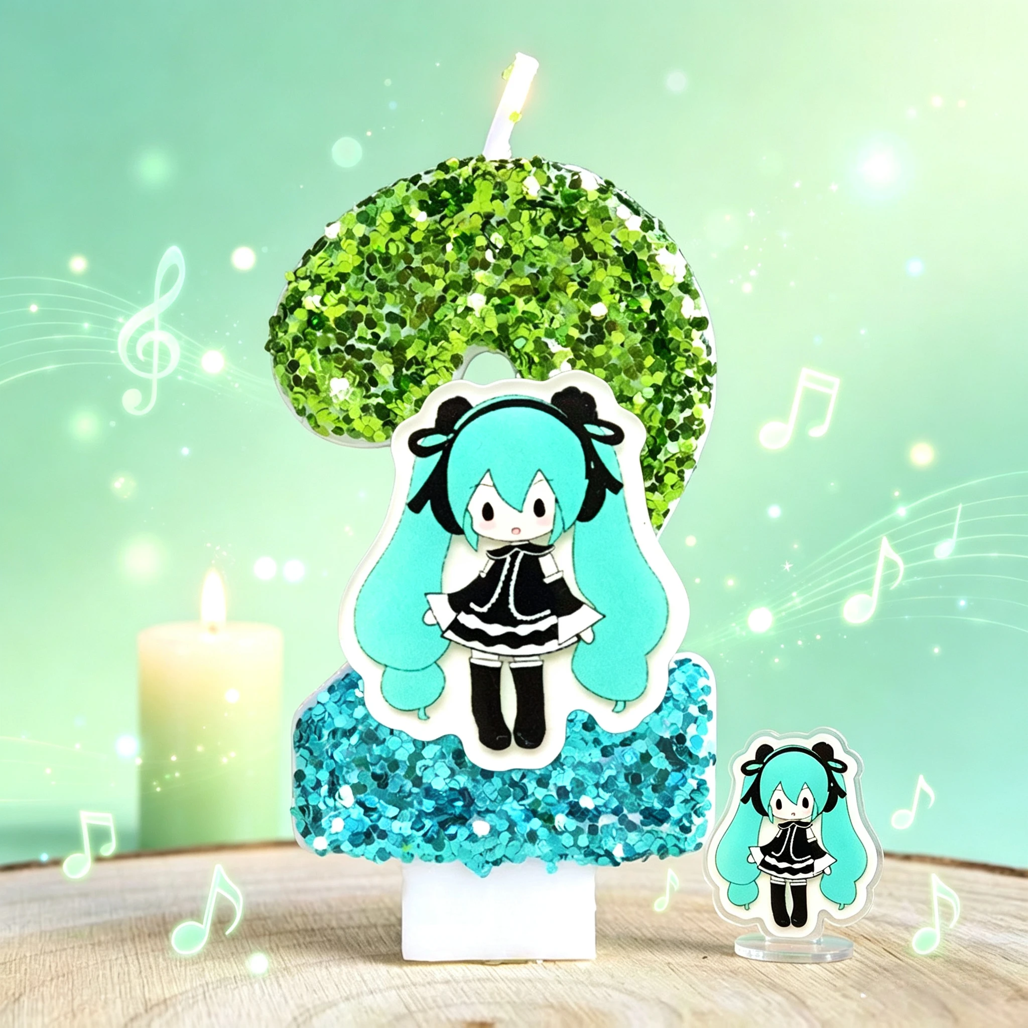 Niedliche Miku Hatsune Pailletten-Zahlenkerzen Funkelnde Glitzer-Kuchendekoration für Anime-Fans Themen-Geburtstagsparty Babyparty-Geschenk