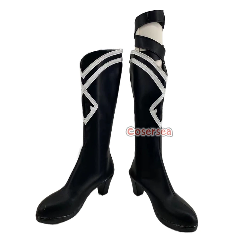 Cosersea Baiheng Cosplay Shoes Game Honkai: Star Rail Baiheng High Heel Men Shoes Halloween Black PU Leather Female Cosplay Boot