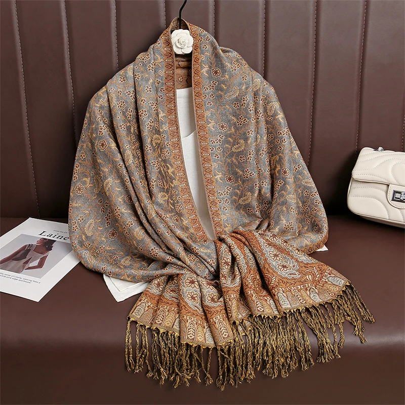 Women Winter Scarf Paisley Print Cashmere Pashmina Shawls Wraps Hijab Shawls and Wraps Female Echarpe Scarves Luxury Brand 2024