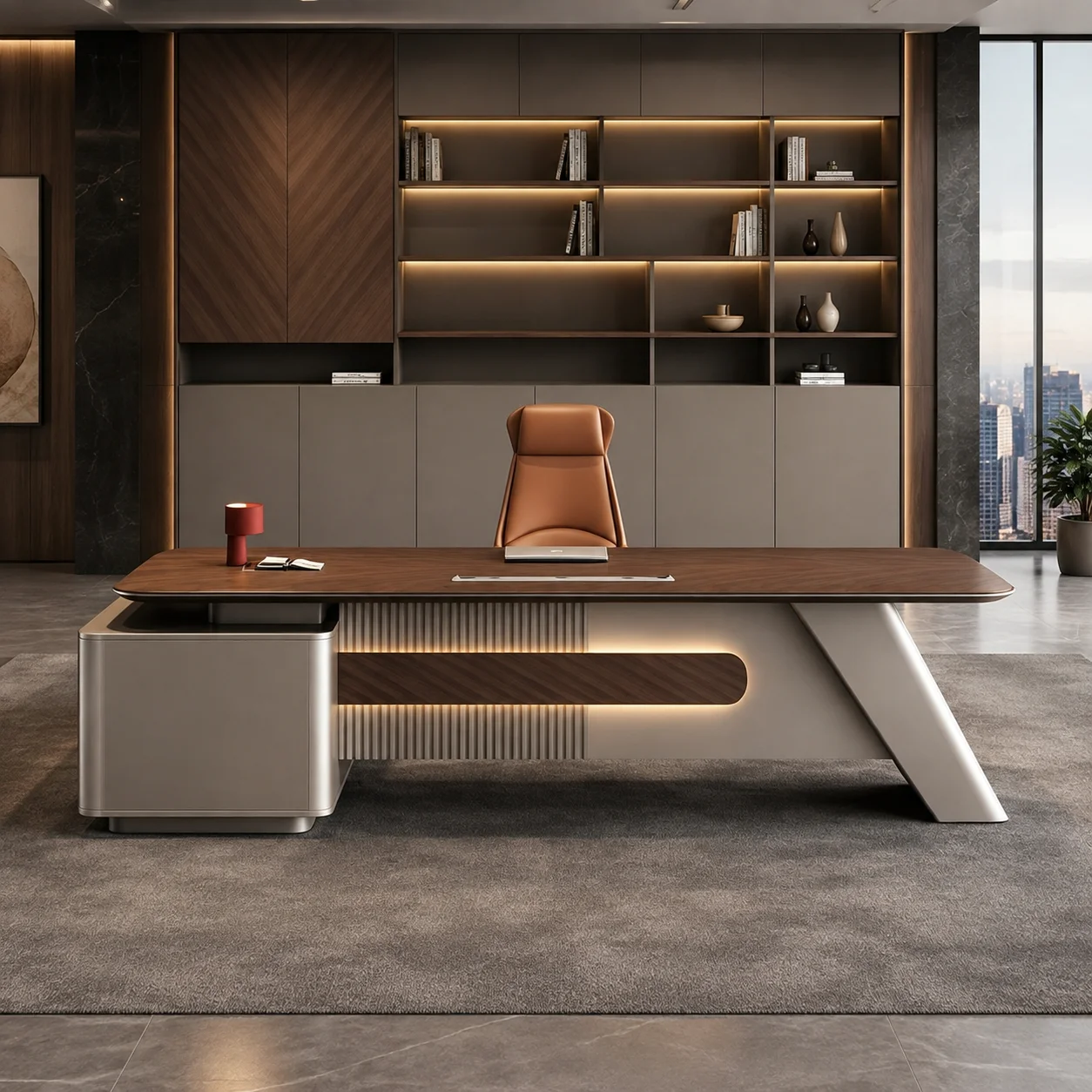 Modern Luxury Executive Office Desk With Side Cabinet Large CEO Manager Table For Corporate Office