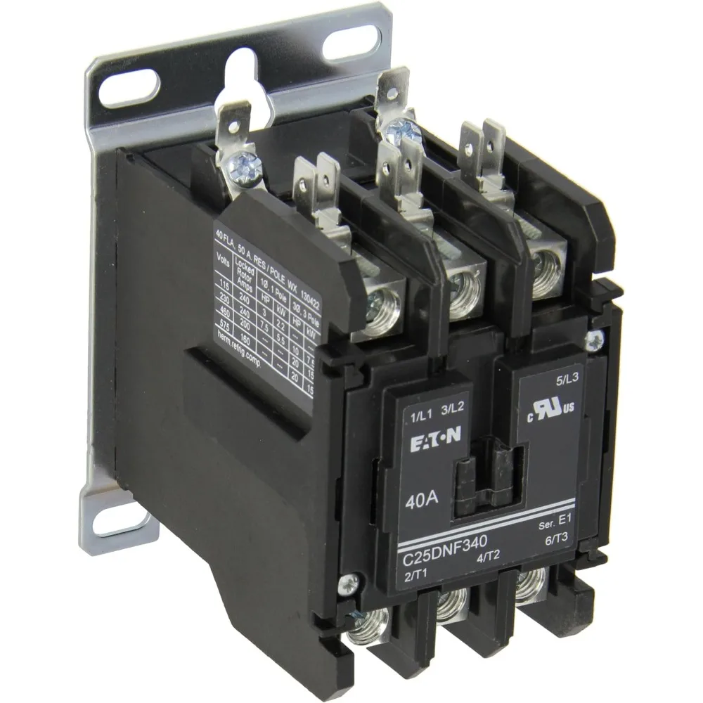 

C25DNF340A Definite Purpose Contactor, 50mm, 3 Poles, Box Lugs, Quick Connect Side By Side Terminals, 40A Current Rating
