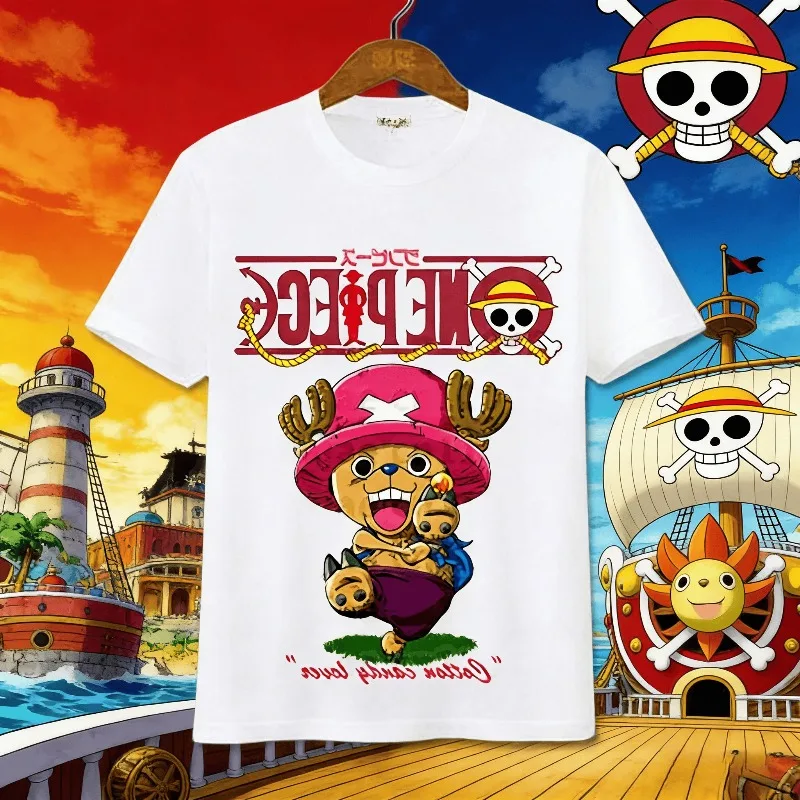 ONE PIECE Anime Peripheral Clothes Kurzärmeliges Cartoon-T-Shirt für Männer und Frauen, Y2K-Baumwoll-Print-T-Shirt, Harajuku Streetwear Tops