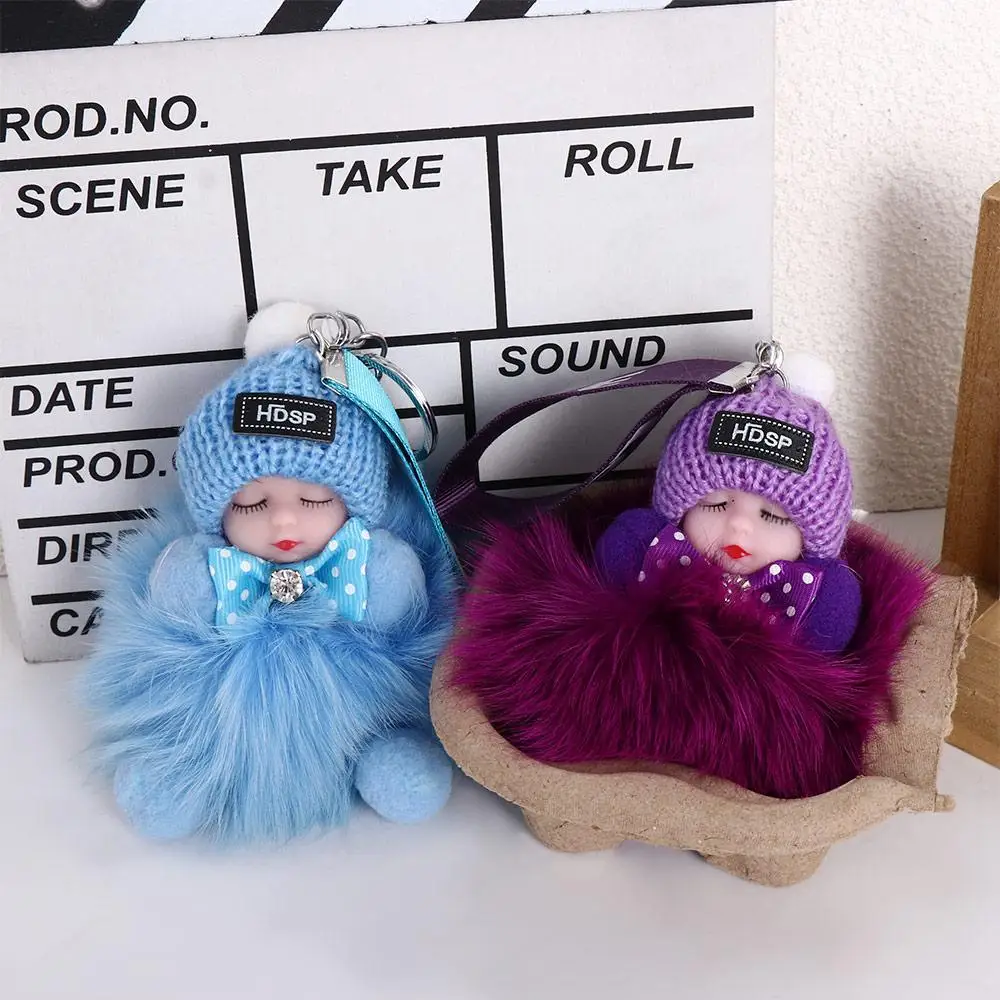 Accessories Cars Key Ring Backpack For Girls Bag Pendant Pompom Keyring Sleeping Baby   Keychain Fluffy