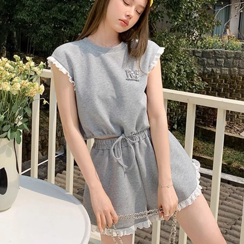 Elegant Short Sets For Women 2 Pieces Summer Fashion 2024 Woman Shorts Light Korean Style Promotion Trends New In Matching Full