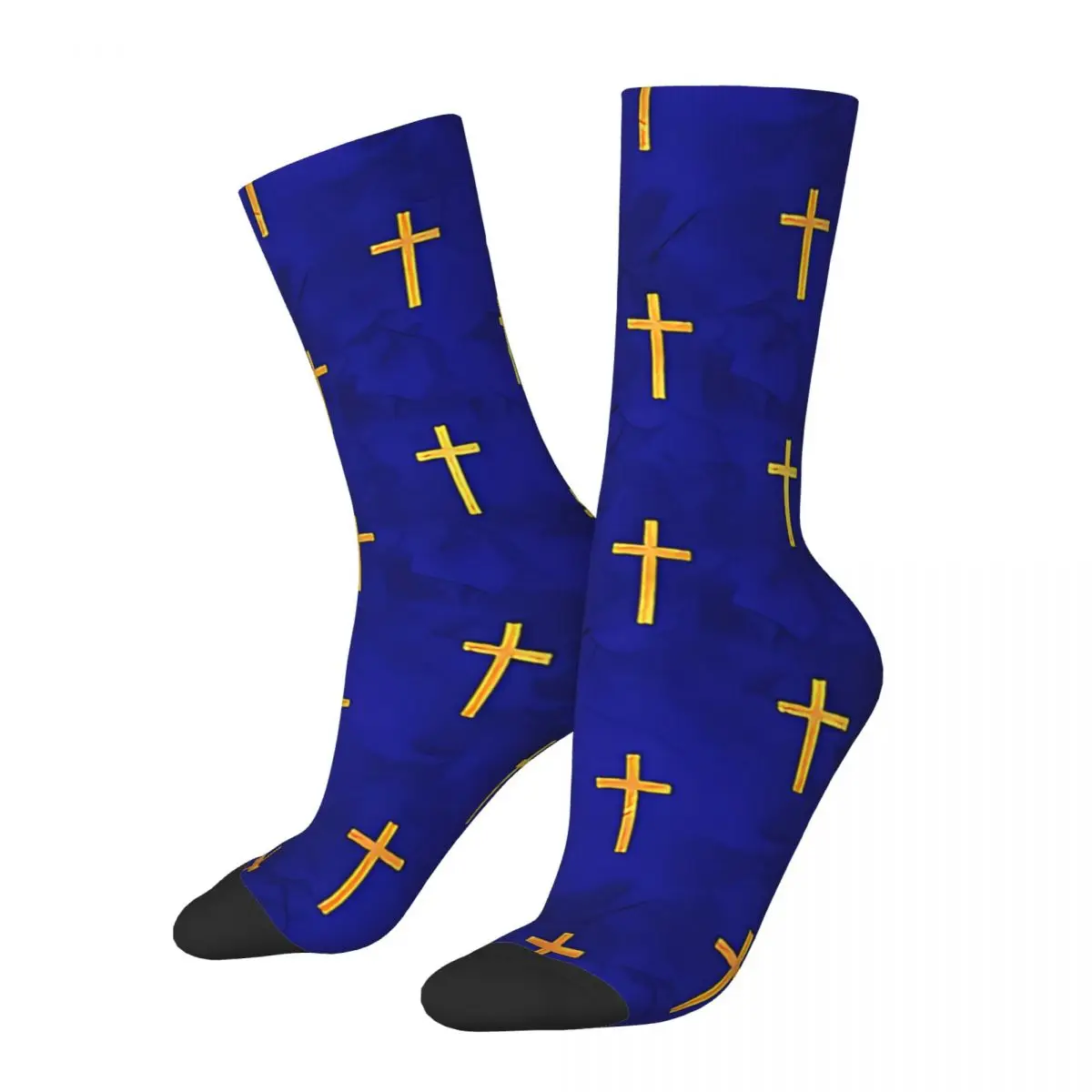 Happy Men's Socks Christian Cross Pattern Blue Vintage Cross Crucifixion Harajuku Casual Crew Sock Gift Pattern Printed