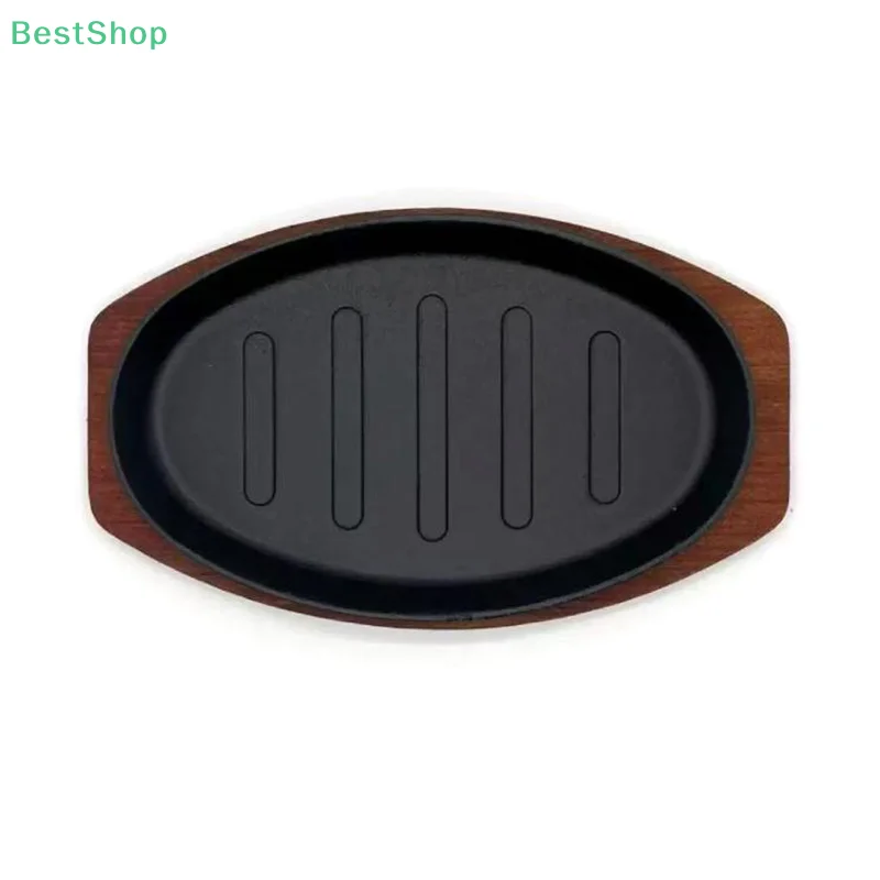 Plato a la parrilla para barbacoa, bandeja redonda para hornear en el hogar, bandeja de madera, sartén de cocina, olla para barbacoa de hierro fundido coreano, filete a rayas frito