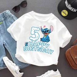 Stitch Disney Kids T Shirt Happy Birthday Clothes Tops Children's Clothing Boys Girls Summer Cute Short Sleeve Tee Birthday Gift