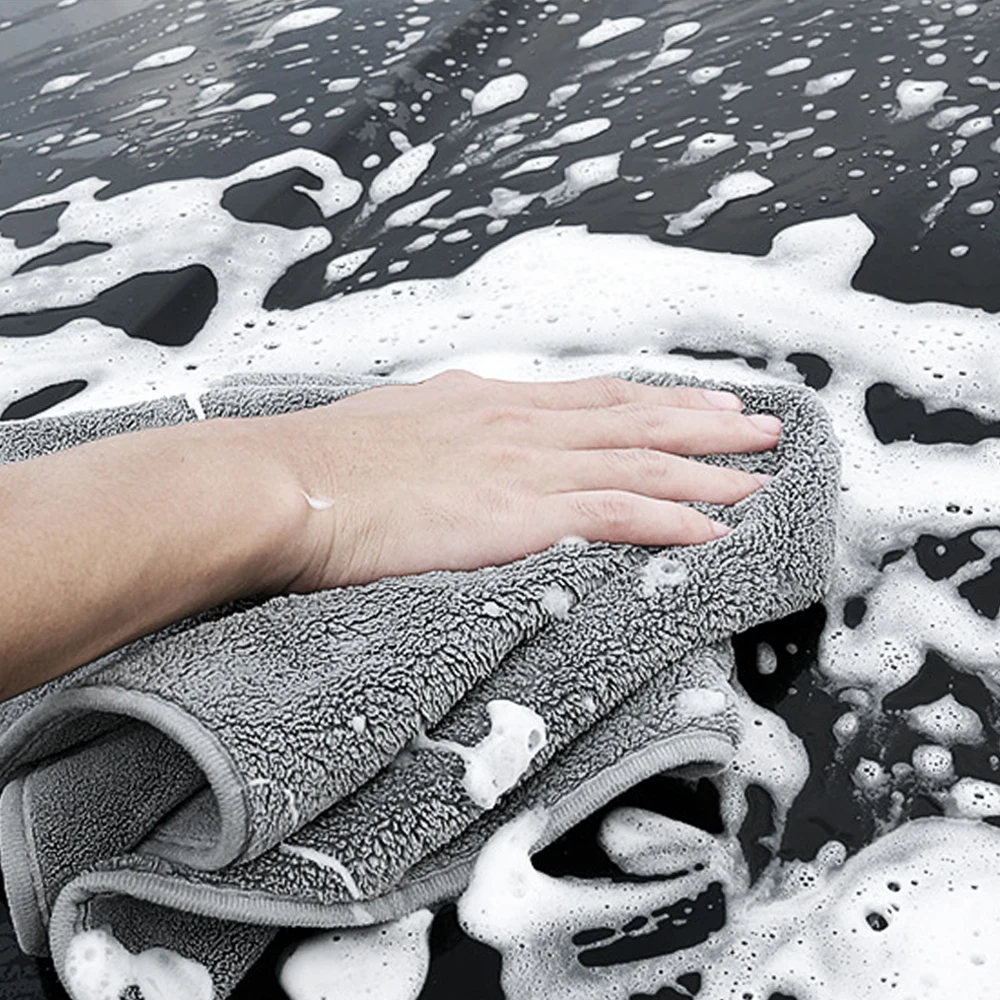 3/6Pcs Car Wash Towel Microfiber Coral Fleece Hemmed Towels 600GSM High Absorbent Ultra-Soft Car Drying Towels Cleaning Cloth