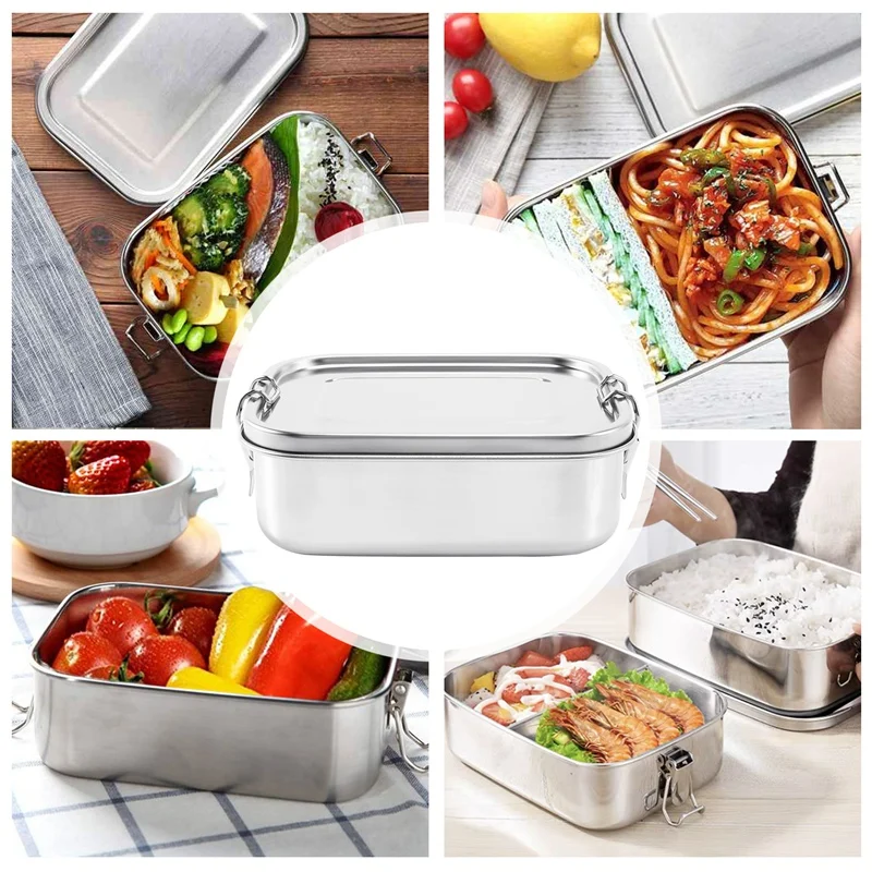 Stainless Steel Lunch Food Container With Lock Clips And Leakproof Design, 800ML Bento Boxes Lunch Container For Kids Or Adults-