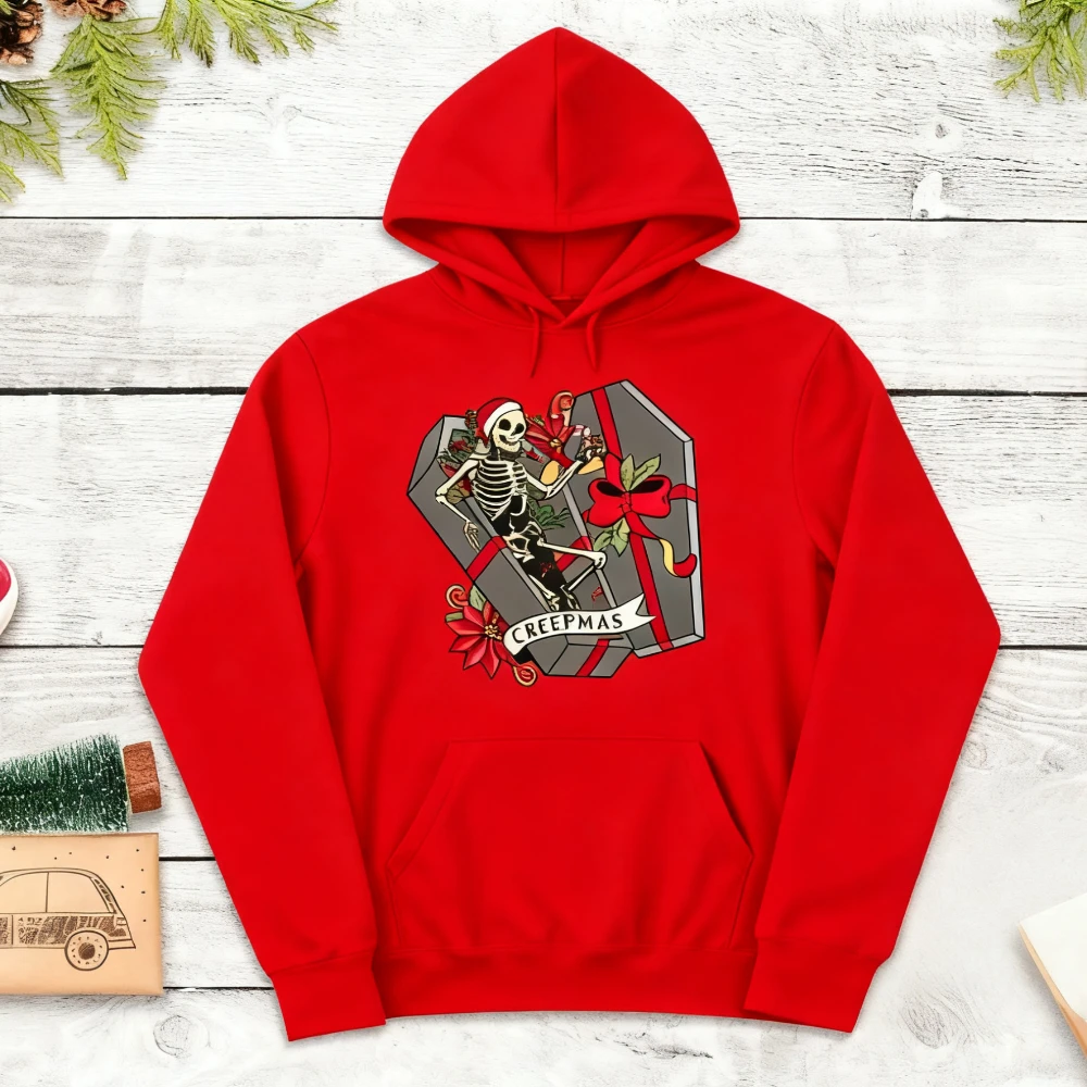 Creepmas Skeleton Christmas Hoodies Spooky Santa Funny Sweatshirt Skeleton in Santa Hat Hoodie Horror Gift for Gothic Xmas Fans