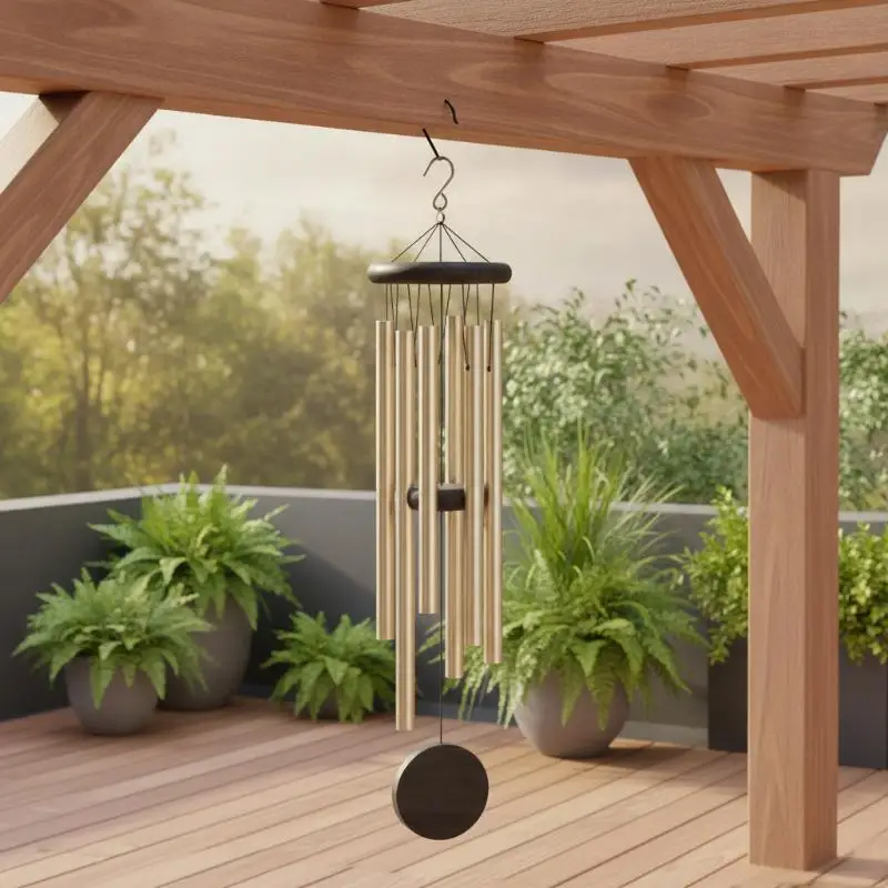 1Pc Retro Red Wood Aluminum Pipes Wind Chime Octagonal Wood Hang Tag 6 Metal Tubes Courtyard Balcony Decor