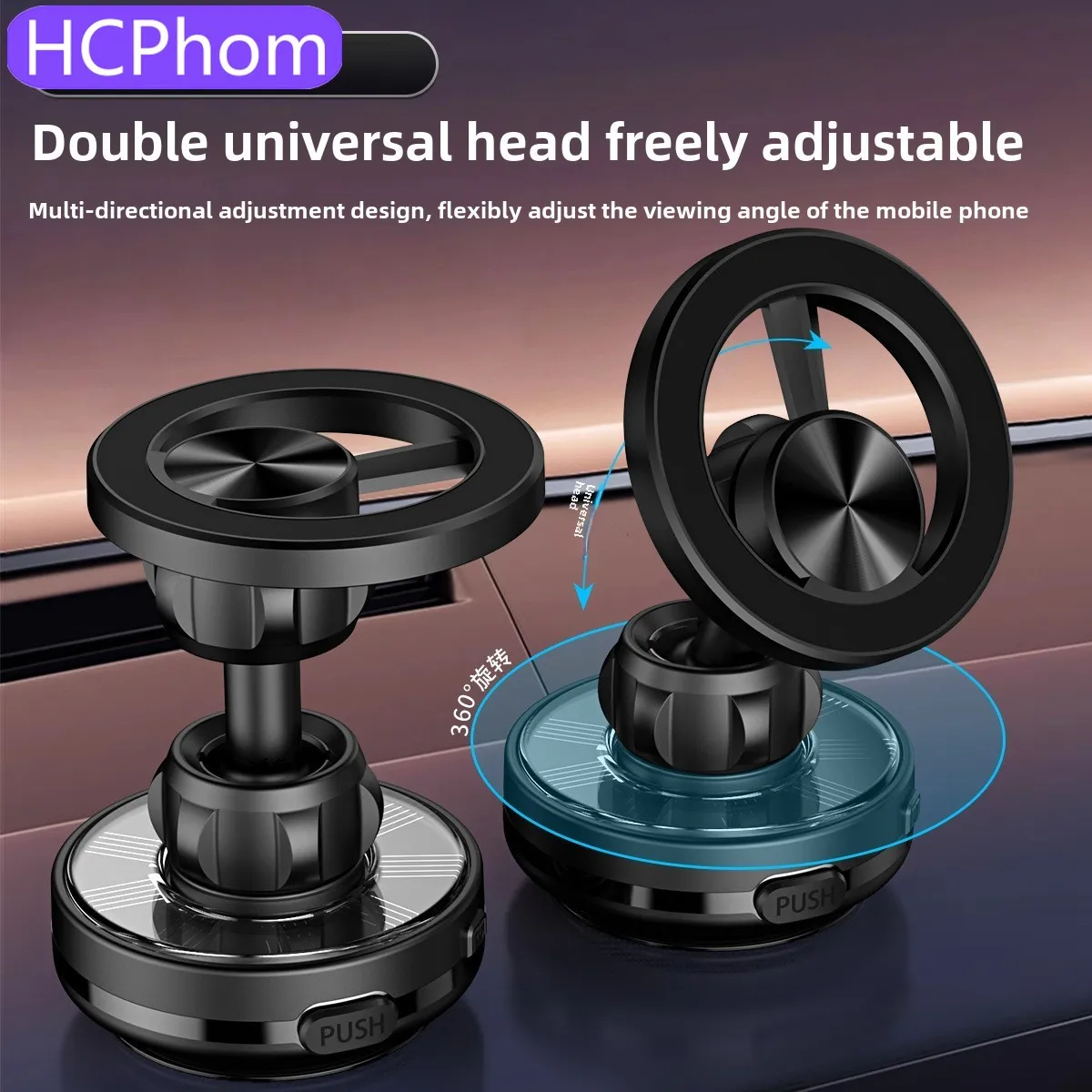 

HCPhom Solar Power Vacuum Suction Cup Phone Holder Car Dashboard Windshield Magnetic GPS Stand 360 Degree Rotation Phone Bracket