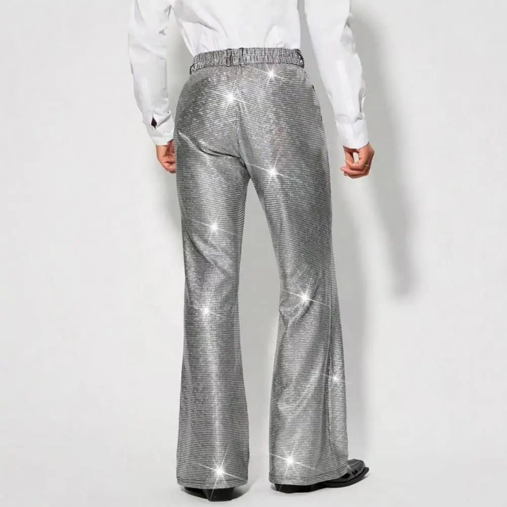 Comfortable Everyday Wear Trousers Men Casual Sequin Pants Men's Shiny Sequin Suit Pants Wide Leg Wedding Trousers with Pockets