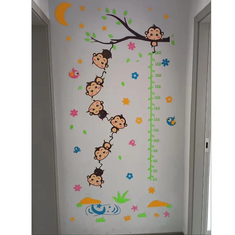 Cartoon 3D Stereoscopic Baby Height Stickers Kindergarten Background Wall Decoration Stickers Cute Children's Room Wall Stickers