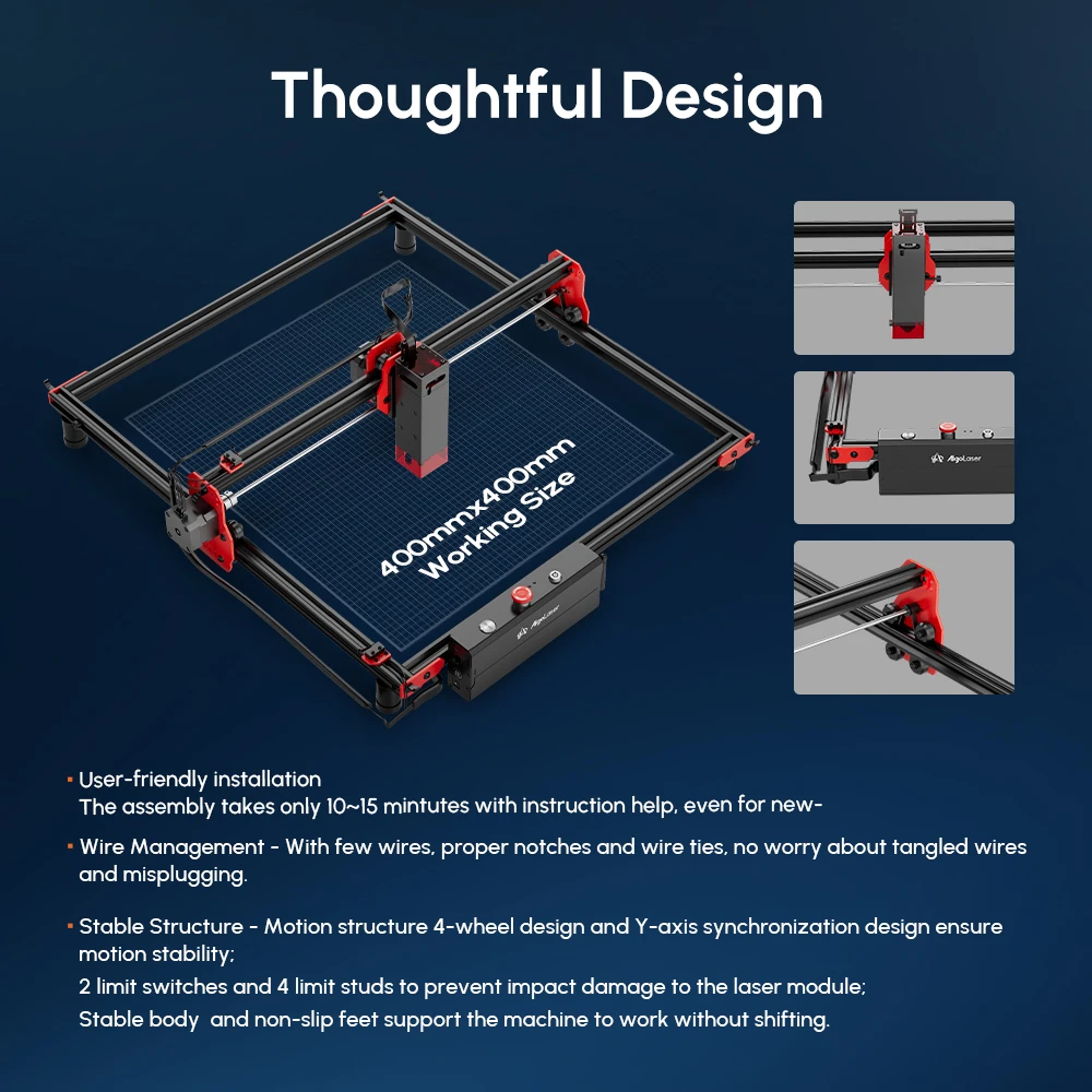 Imagem -05 - Grande Gravação a Laser e Máquina de Corte Kit Faça Você Mesmo Diodo de Potência Cortador e Gravador Desktop Cnc Wifi App Impressão de Madeira 400x400 mm 10w