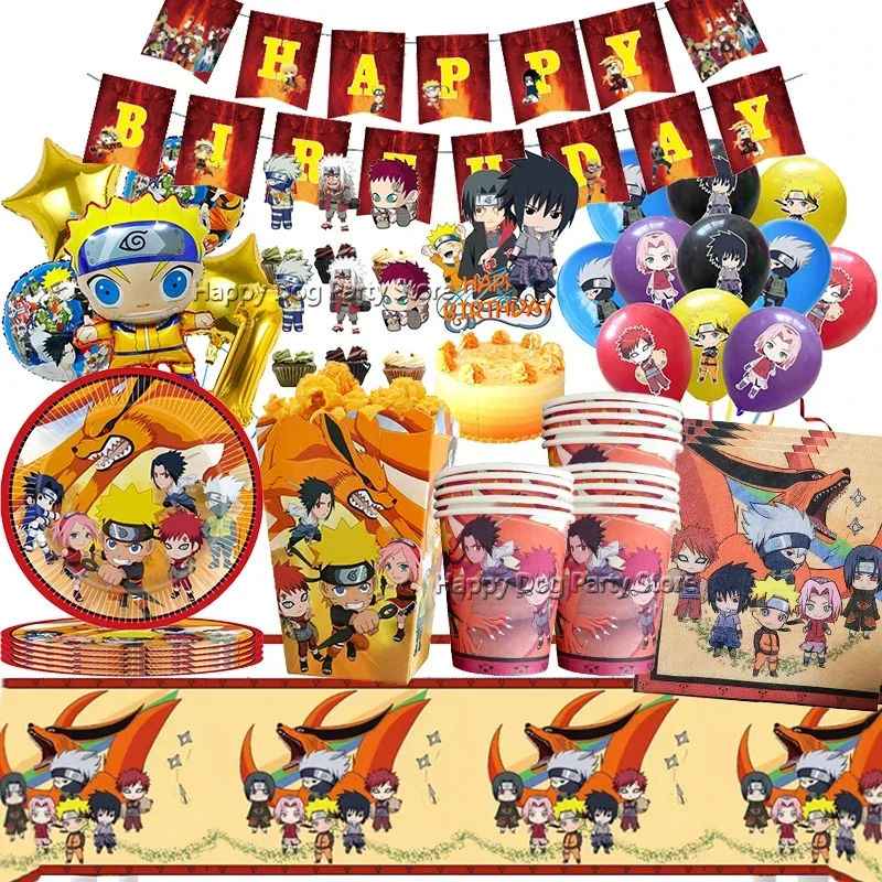 Cartoon Narutoo Anime Birthday Party Decoration Cake Topper Set Latex Balloon Baby Shower Naruto Theme Paper Tableware Supplies