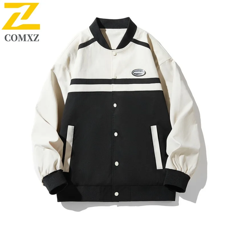 

COMXZ Мужская куртка 2025 Легкий бейсбольный воротник Модное ветрозащитное пальто для путешествий на открытом воздухе Куртки в стиле преппи Уличная одежда