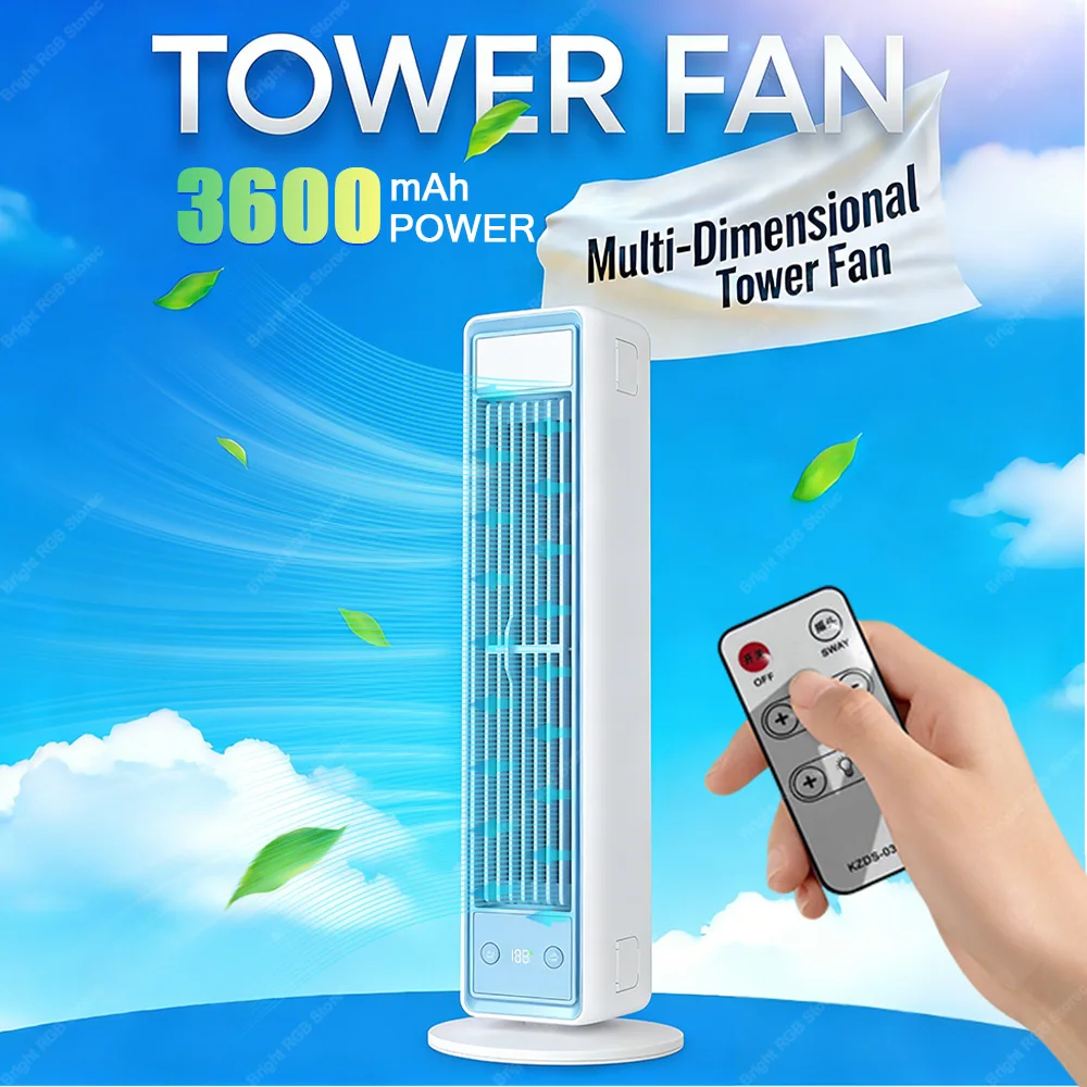 ポータブル家庭用静音タワーファン-3段階風量調節-壁掛けエアコンファン-3600mah-非穴あけ式循環ファン-ルームキッチン用