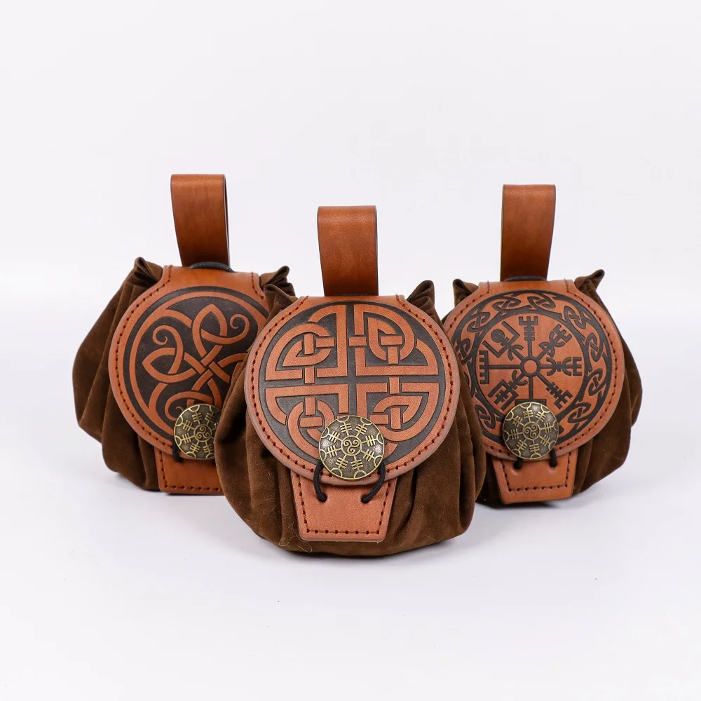 3 buste medievali in stile vichingo con portamonete da cintura, marsupi retrò, oggetti di scena per costumi di ruolo di Halloween