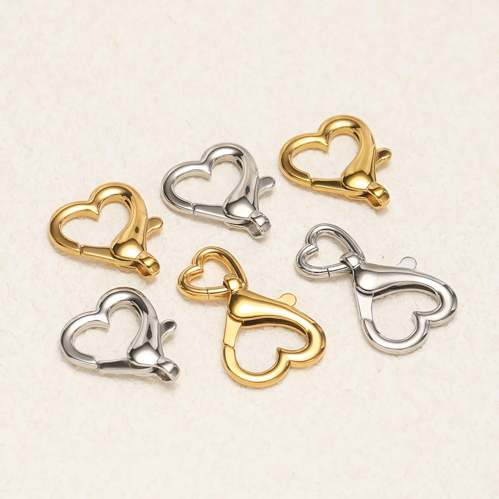 2pcs Gold Plated Stainless Steel Heart Lobster Clasps Hooks Keychain Buckle Connectors for DIY Jewelry Necklace Making Findings