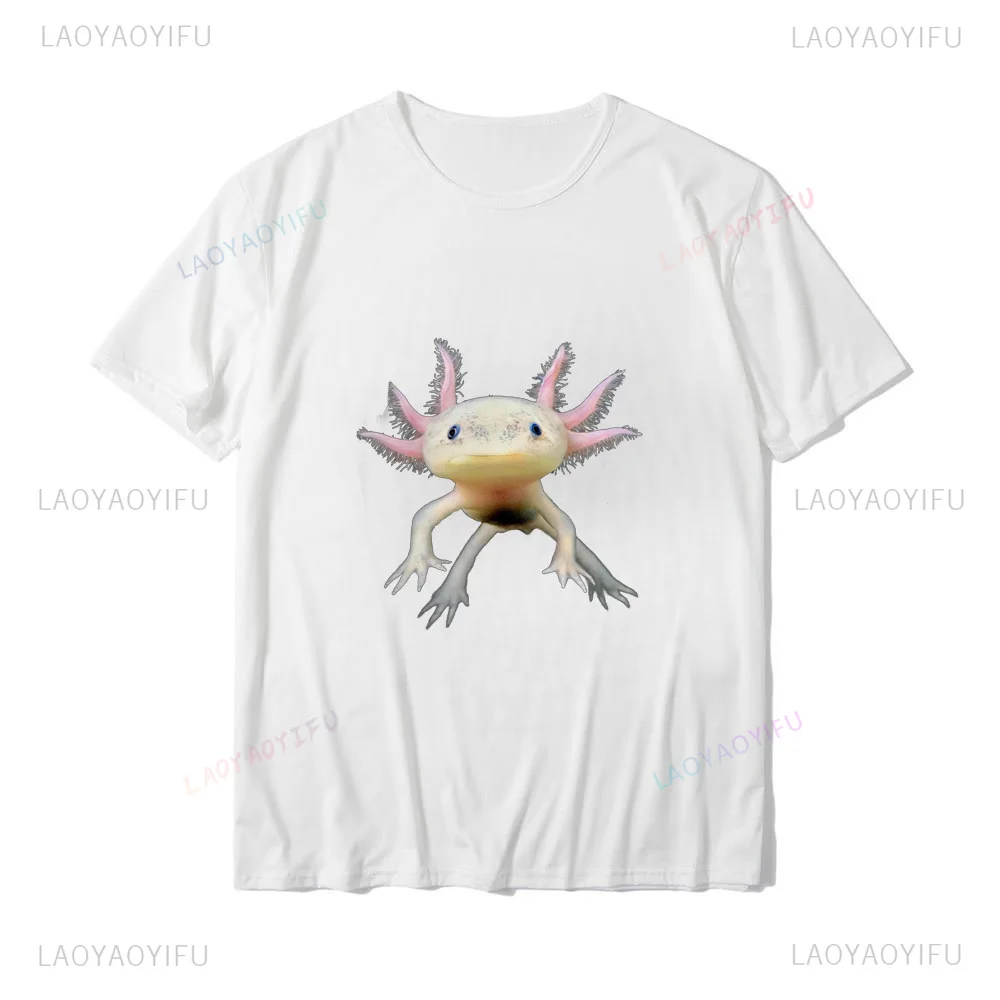 Camiseta de manga curta masculina e feminina com estampa Axolotl, roupa de rua, Harajuku, casual, verão, polivalente, fofo