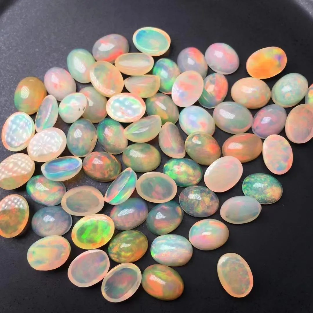 

4x6mm To 7x9mm Natural Opal Fancy Fire Oval Flatback Cabochon Original Gemstone For Ring