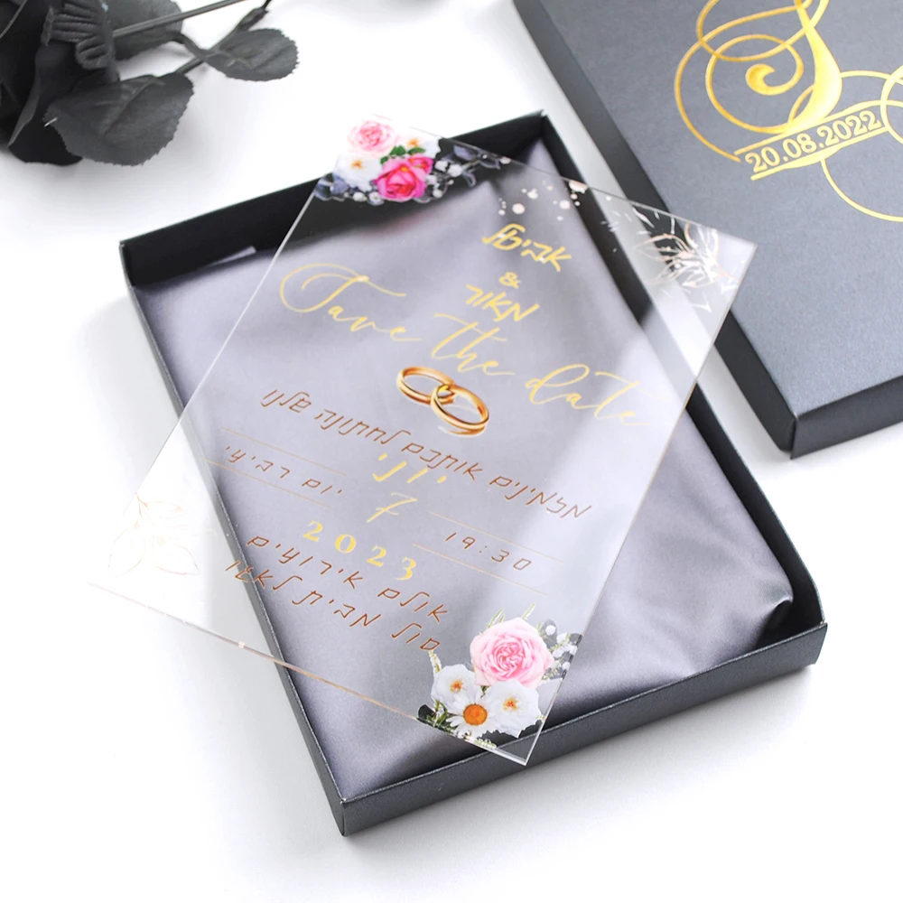 10PCS Small Flower Elegant Acrylic Card Popular Romantic Ring Design Custom Wedding Favor Invitation Cards