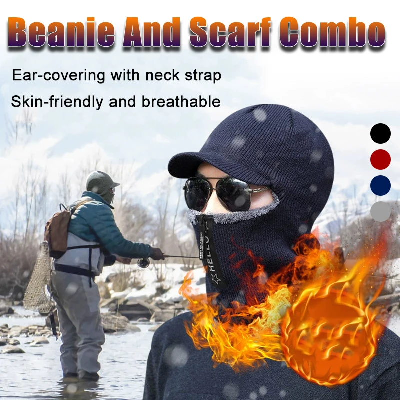 

Winter Knitted One-Piece Cotton Hat And Neck Warmer Pull-Over Fleece-Lined Duckbill Cap Windproof And Warm Motorcycle Parts