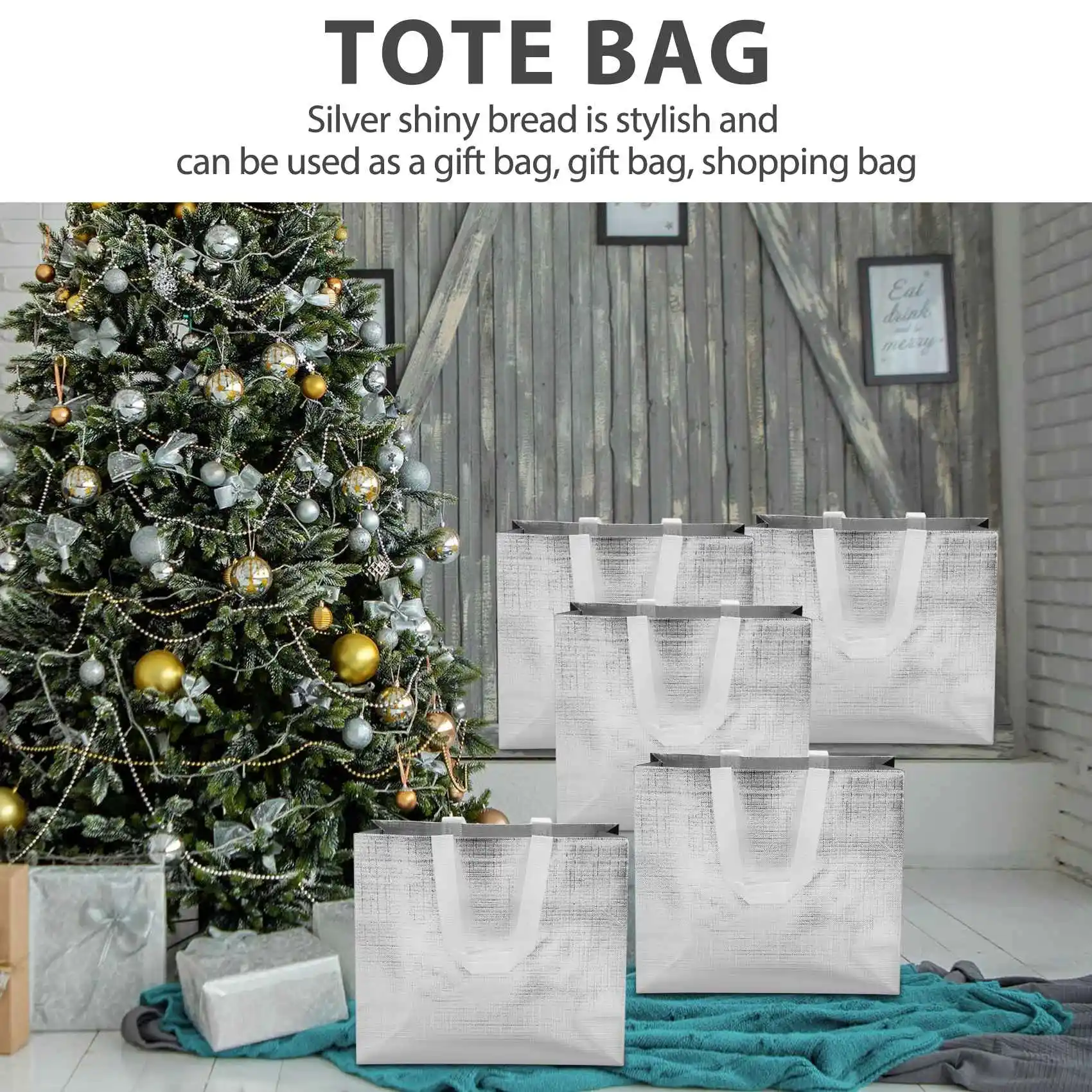 

【Off-Shelf】12 Pcs Glossy Reusable Grocery Bags Shopping Tote Bags With Handle,Bridesmaids Bags Non-Woven Gift Bags For Christmas