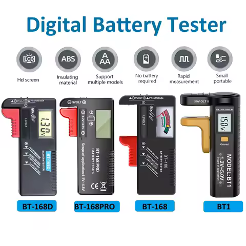 BT-168 BT1 Digital Battery Tester LCD Display 9V 1.5V Battery Button Battery lithium Battery Power Voltage Battery Indicator