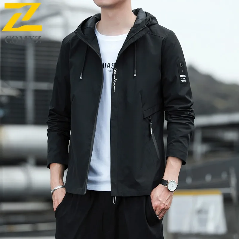 

COMXZ Mens Solid Color Full Zip Cotton Jacket Big Size Lightweight Fall Coat Stand Collar Multiple Pockets Casual Outerwear 2025