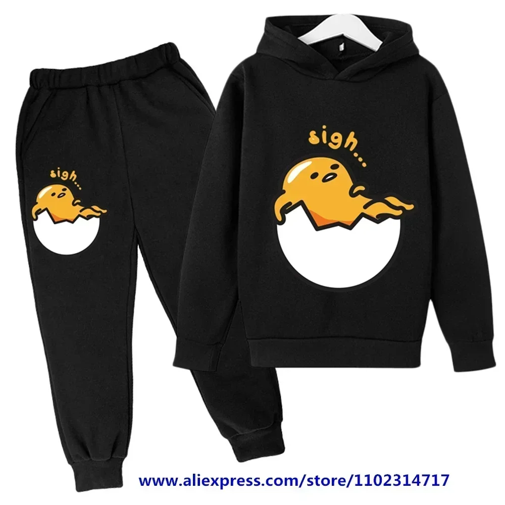 Kids Gudetama Hoodie Boys Girls Beautiful Clothes Sweatshirt Long Sleeve Sanrio Cartoon Print Top Pants 2P Casual Jogging Set