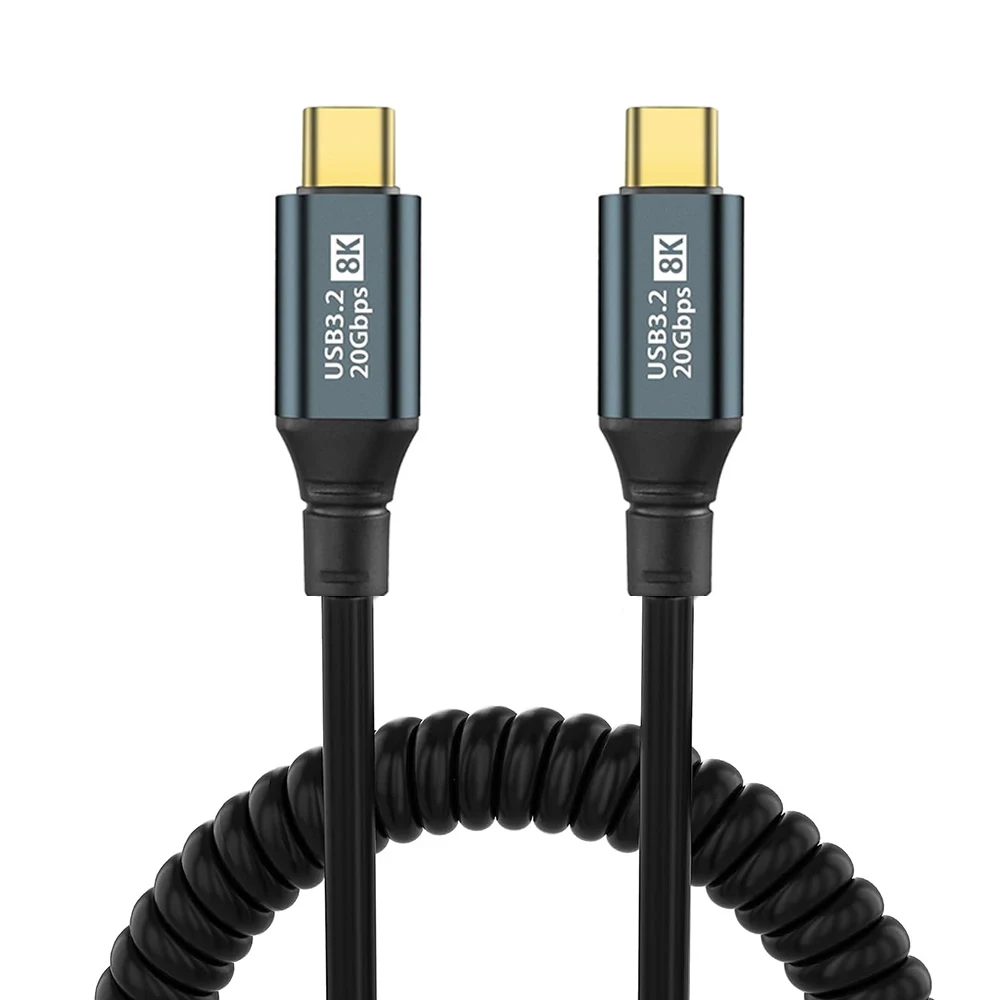 

Type-C To Spring Coiled Cable Support 20Gbps Data Transfer 4K@60Hz Display USB C 100W Fast Charging Cord For Car Mobile Phone