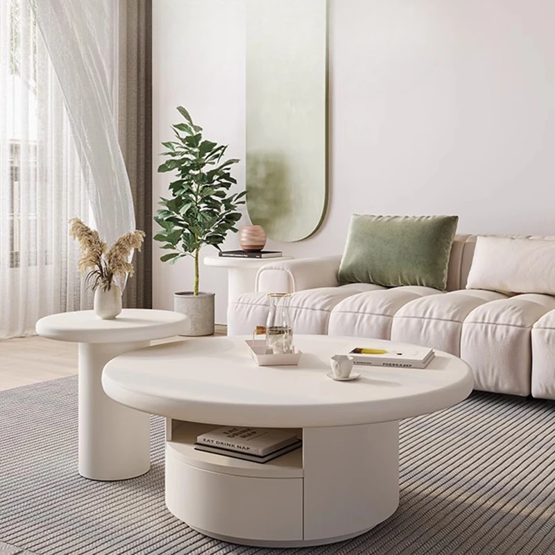 

Luxury White Coffee Table Round Modern Elegant Bedside Bedroom Design Makeup Table Center Mesa Centro Living Room Furnitures